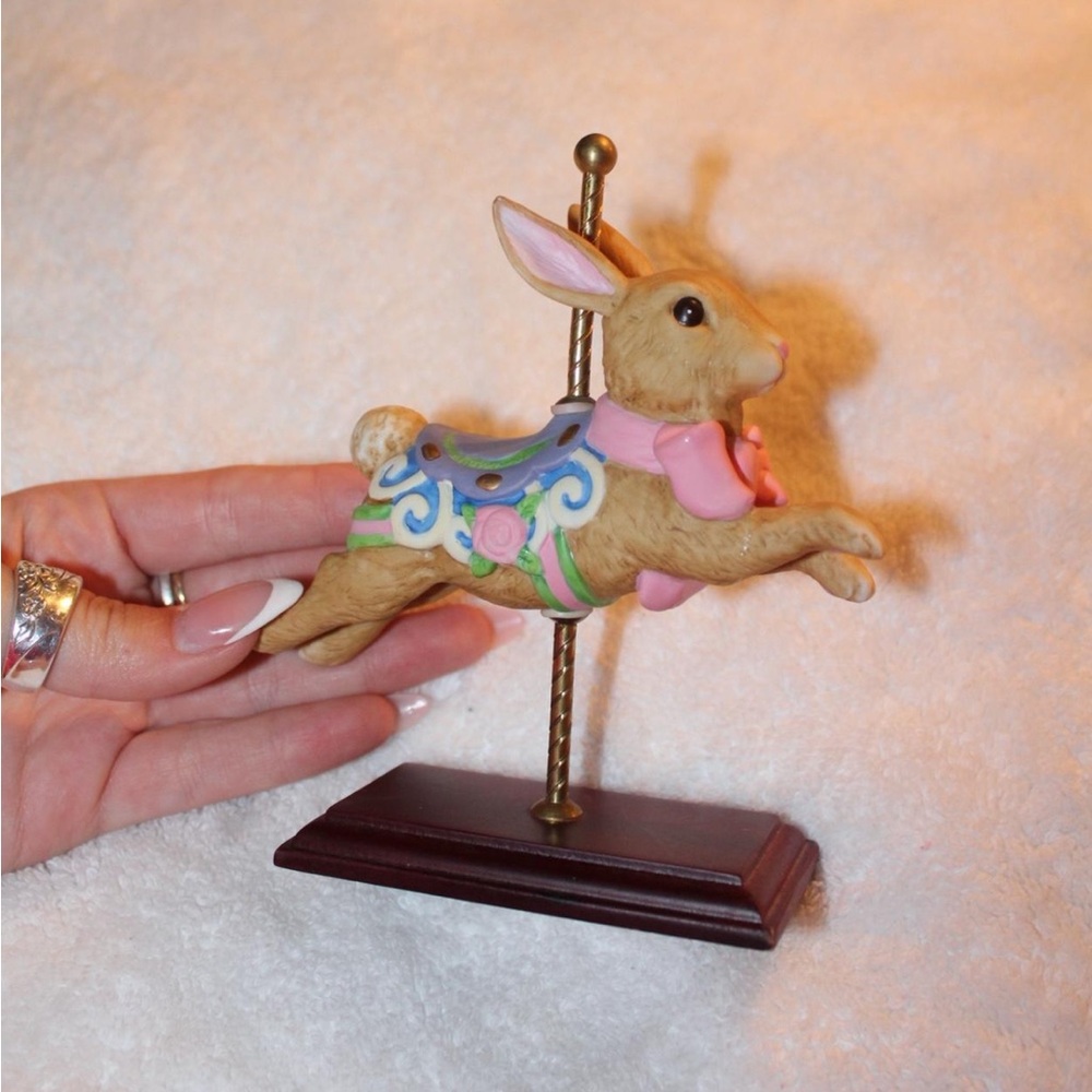 Avon Carousel Bunny Figurine - Pink, Green, Blue